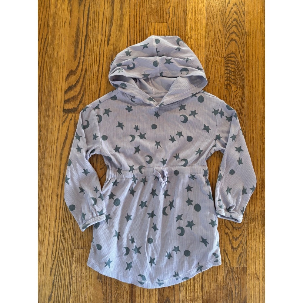 Hanna Andersson Kids Hooded Dress Lavender Celestial Star Moon Ribbed‎ Knit US 5